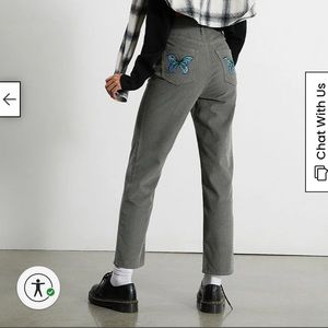 PacSun Butterfly Embroidery Corduroy High Waister Straight Leg Jeans - Size 27